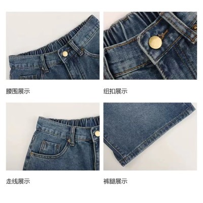 Vintage jeans Women's elastic five quarter pants Summer baggy shorts Slimming medium pants wide leg pants