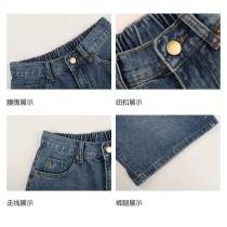 Vintage jeans Women's elastic five quarter pants Summer baggy shorts Slimming medium pants wide leg pants