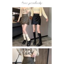 Small leather short skirt female spring, summer, autumn and winter 2023 new high-waisted A-word black irregular hip wrap skirt