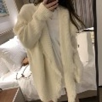 American retro design sense fringe long sleeve knitted sweater female autumn and winter loose thin lazy cardigan top thick