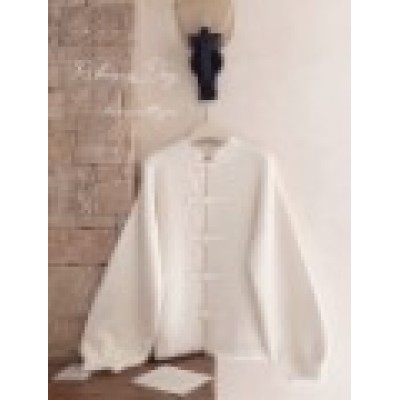 Imitation Mink Velvet Gentle Furry Retro Handmade Plate Buckle Lantern Sleeve Knit Sweater Cardigan