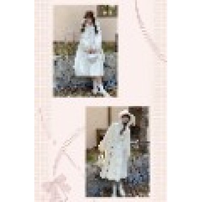 Fall/Winter Overcoat Women's White Long Sleeve Hooded Loose Wool Overcoat