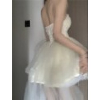 High-class Train Dress Strapless Lace Dress Women's Summer Temperament Waist Puffy Skirt