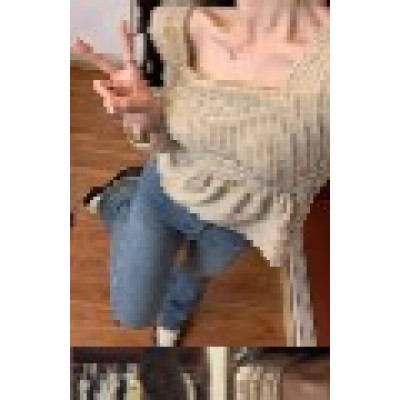 Korean version of hiphop gentle temperament square neck T-shirt women's autumn and winter short slim waist bottom sweater tide.