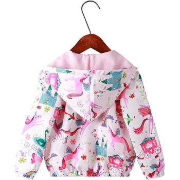 Monkey Clothing Baby Girls Jackets with Hood Spring Outwear Coat Zipper Unicorn for 1-5 Years Baby Toddler