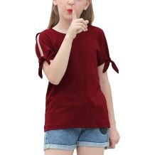 Monkey Clothing Girl's Cut Slit Sleeve Tie Knot Cuff Stripe Tunic T-Shirt Casual Pullover Top for 4-14T Kids