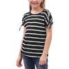 Monkey Clothing Girl's Cut Slit Sleeve Tie Knot Cuff Stripe Tunic T-Shirt Casual Pullover Top for 4-14T Kids