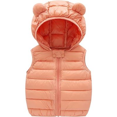 Monkey Clothing Girls Quilted Sleeveless Jacket Hooded Puffer Vest Full Zip Waistcoat Ultra Light Gilet 2-7 Years