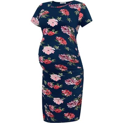 Monkey Clothing Women's Short Sleeve Maternity Dress Ruched Pregnancy Clothes