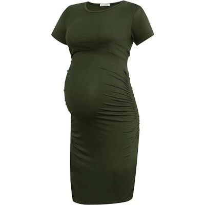 Monkey Clothing Women's Short Sleeve Maternity Dress Ruched Pregnancy Clothes
