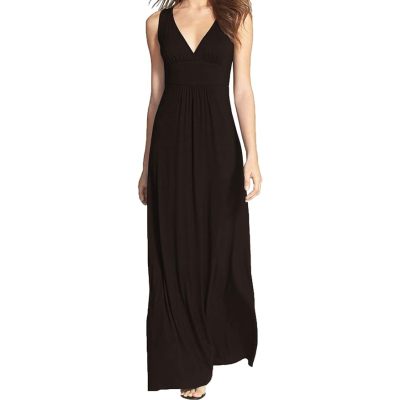 Monkey Clothing Women Sleeveless Deep V Neck Loose Plain Long Maxi Casual Dress