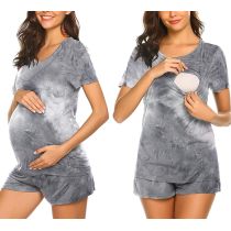 Monkey Clothing Maternity Pajamas Set Labor/Delivery/Nursing for Hospital Home, Basic Nursing Shirt, Adjustable Size Pregnancy Shorts