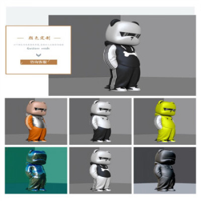 Customized outdoor large clock in net red bear landing welcome mascot with fiberglass cartoon sculpture, decorated with decor and colors, designed for personal customization