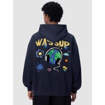 Graffiti Earth Autumn and Winter Tide Brand Hooded Sweater Men's 2023 Heavyweight Plush Pullover Top Coat