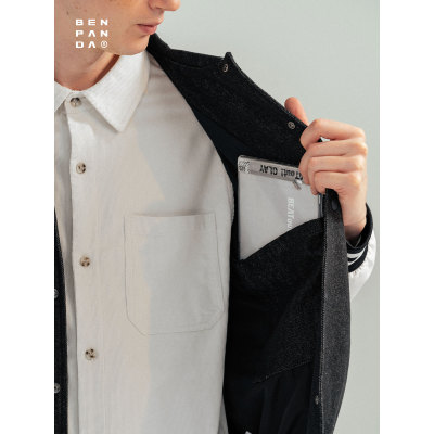 New autumn washed denim patchwork baseball jacket with trendy lapels for men