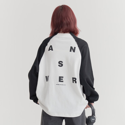 Printed Long Sleeve T-shirt Women's Autumn Loose Round Neck Panel Contrast Raglan Sleeve Top