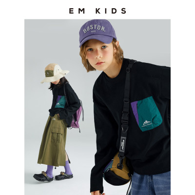 Printed Long Sleeve T-shirt Women's Autumn Loose Round Neck Panel Contrast Raglan Sleeve Top