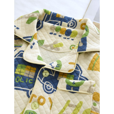 Children'snew pure cotton air layer pajama set autumn and winter