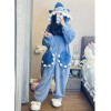 Cute Shark Hooded Coral Fleece Pajamas for Women's Winter 2023 New Plush Thickened and Warm Bodysuit