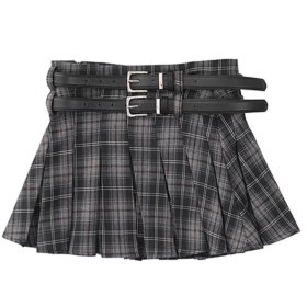 Sweet and cool double belt pleated short skirt skirt women's summer design niche.