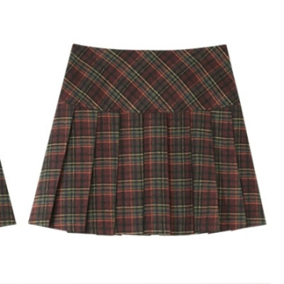 Pleated skirt women's autumn and winter velvet lace-up bow A-line tweed skirt