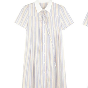 Colorful striped dress women's summer 2023 new short-sleeved shirt skir