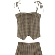 Plaid suspender vest half skirt set women's summer two-piece skirt top
