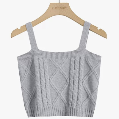 Knitted small suspender vest women's 2023 spring and autumn new short twist sweater sleeveless top outerwear