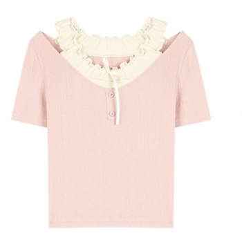 Lace collar fake two-piece short-sleeved T-shirt women's cute hollow knitted shirt top