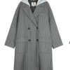 Suit version coat women's winter detachable sweatshirt hat plaid mid-length tweed jacket