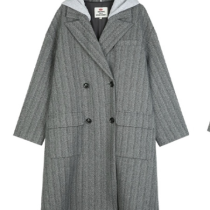 Suit version coat women's winter detachable sweatshirt hat plaid mid-length tweed jacket