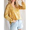 Women's Casual V Neck Alicia Floral Print Smocked Long Sleeve Chiffon Blouses Bohemian Top Shirts