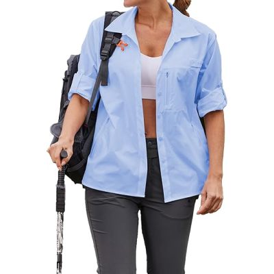 Womens UPF 50+ UV Sun Protection Shirts Long Sleeve Outdoor Fishing Blouse  Quick Dry Safari Hiking Tops with Pockets