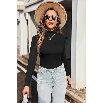Women's Turtleneck Long Sleeve Shirts Lightweight Base Layer Solid Slim Fit Tops