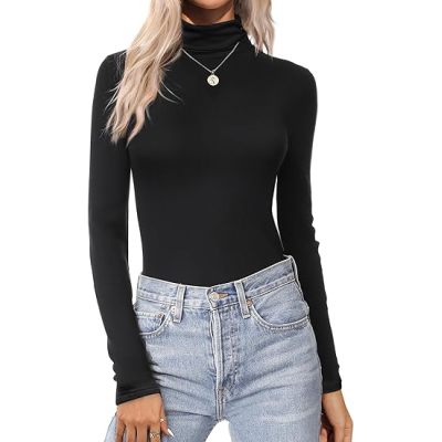 Women's Turtleneck Long Sleeve Shirts Lightweight Base Layer Solid Slim Fit Tops