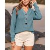 Women Long Sleeve V Neck Button Down Sweater Solid Color Ribbed Knit Sweater Casual Relaxed Fit Pullover Jumper