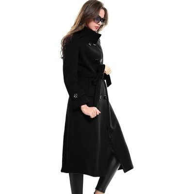 Women's Wool Trench Coat Winter Double-Breasted Jacket with Belts