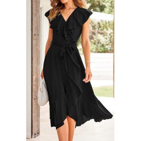 Women's 2023 Summer Wrap Maxi Dress Casual Boho Deep V Neck Short Sleeve Ruffle Hem Split Beach Long Dresses