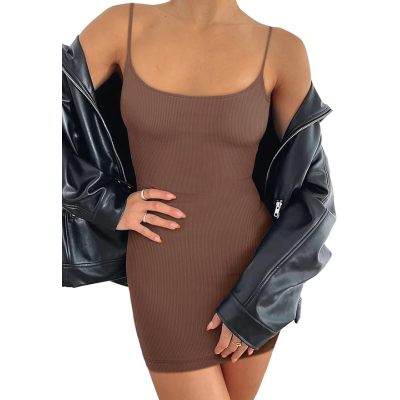 Women's Sexy Lounge Slip Short Dress Casual Sleeveless Backless Ribbed Bodycon Mini Dresses