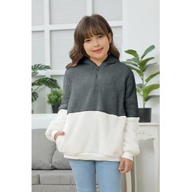 Girls Fuzzy Fleece Pullover Hoodies Sweatshirt Casual Loose Outwear Coat with Pockets 4-15 Years