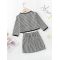 Girl's 2 Piece Houndstooth Button Front Long Sleeve Round Neck Jacket and Skirt Outfits Set