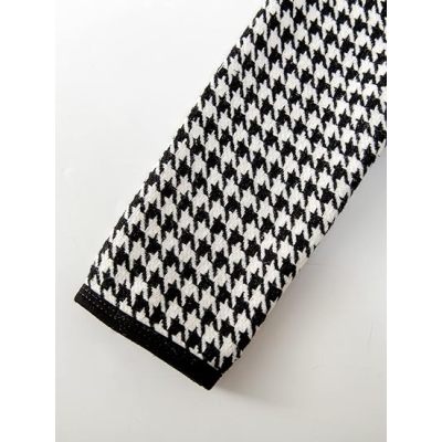 Girl's 2 Piece Houndstooth Button Front Long Sleeve Round Neck Jacket and Skirt Outfits Set