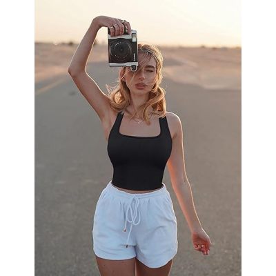 OQQ Women's 3 Piece Tank Tops Ribbed Seamless Workout Exercise Shirts Yoga Crop Tops