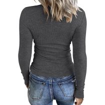 HERILIOS Women Casual Long Sleeve Tunic Tops V-Neck T Shirts Criss Cross Ribbed Casual Tee Slim Fitted Fall Blouse
