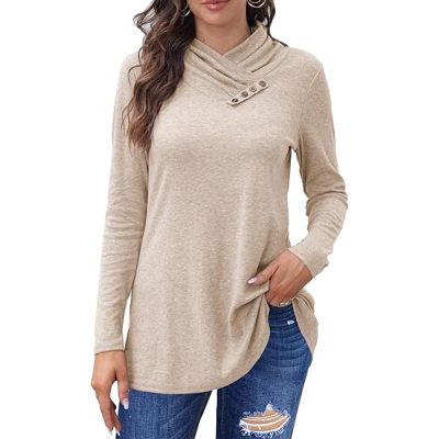 Bluetime Womens Fall Tops Cowl Neck Long Sleeve Tunic Tops Casual Loose Pullover Shirts