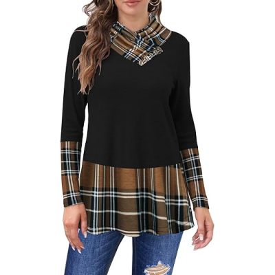 Bluetime Womens Fall Tops Cowl Neck Long Sleeve Tunic Tops Casual Loose Pullover Shirts