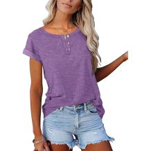 APOFER Women's Casual Short Sleeve T-Shirts Crew Neck Tunic Basic Summer Tops Henry Shirt