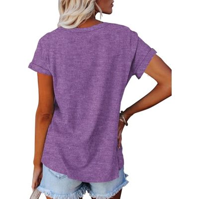 APOFER Women's Casual Short Sleeve T-Shirts Crew Neck Tunic Basic Summer Tops Henry Shirt