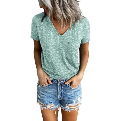 PGANDS Women's Summer Tops V Neck Short Sleeve T Shirts Casual Basic Loose Fit Tee Blouse