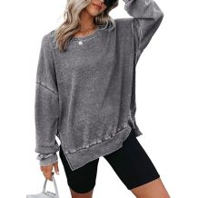 Dokotoo Womens Oversized Waffle Knit Crewneck Sweatshirts Long Sleeve Side Slits Casual Pullover Sweatshirt Tops